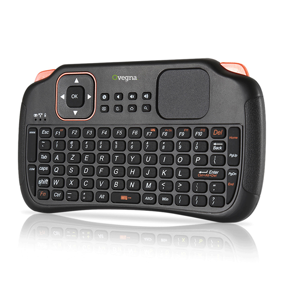 Ovegna S1: Wireless Mini 2.4Ghz Keyboard (AZERTY) with Touchpad, for Smart TV, PC, Mini PC, Raspberry PI 2/3, Consoles, Laptop, PC and Android Box