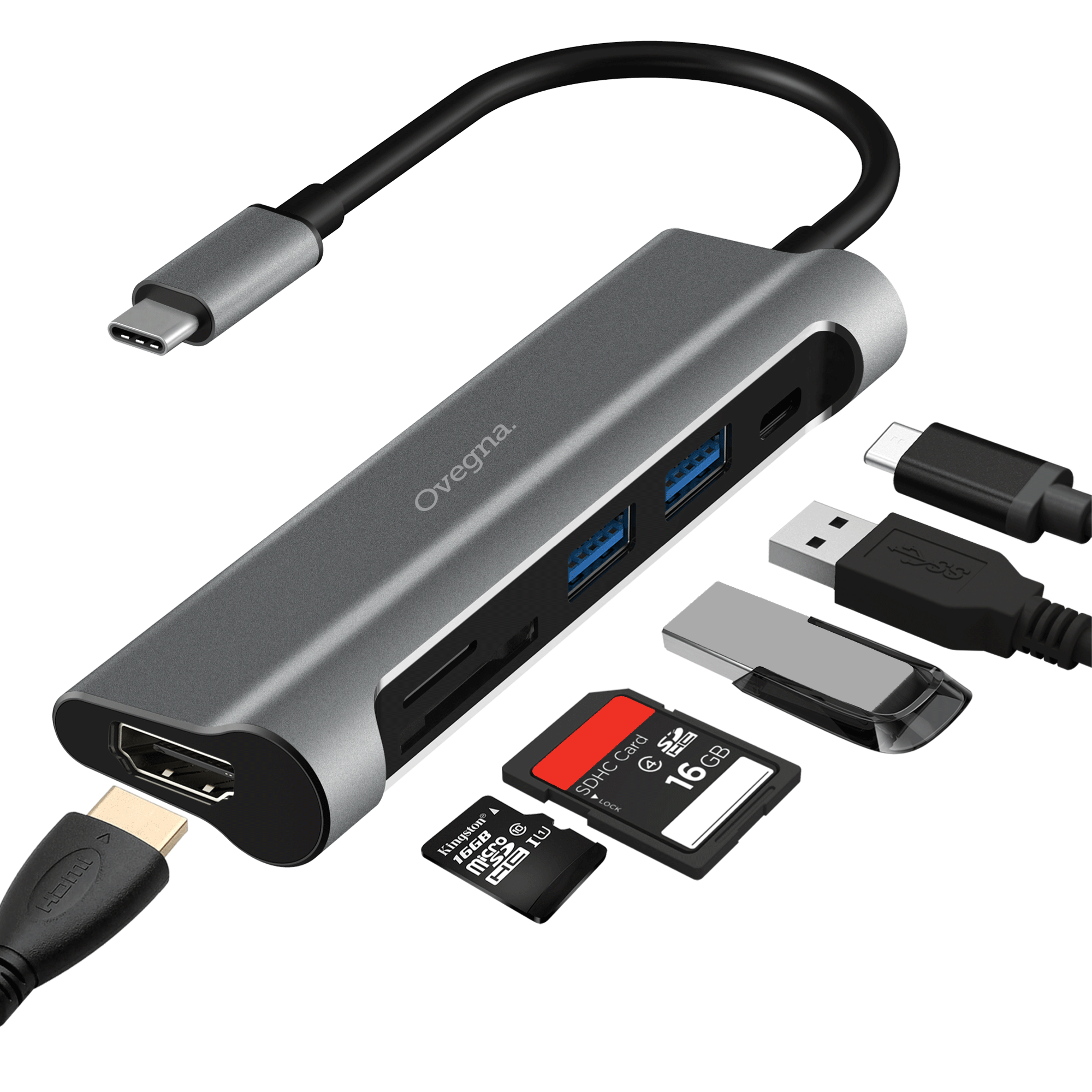 Ovegna PL006 Type C to 3 USB V3.0 Port TF/SD Card V2.0 Metal Structure (Aluminum)