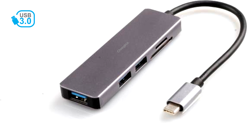 Ovegna PL007: USB Type-C Hub to 3 USB V3.0, SD, Micro SD, Metal Structure (Aluminium) High Quality