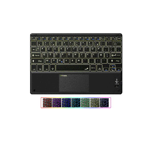 Ovegna BT14: Ultra-Fine Bluetooth 3.0 (AZERTY) Keyboard, LED Backlit (7 Colours), Touchpad, Lithium Battery, for Smartphones, SmartTVs and Tablets in Android, Windows and iOS
