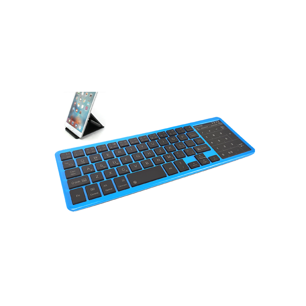 Ovegna BT12: Wireless Bluetooth Keyboard, RGB backlit, Touchpad & Digital, Rechargeable Lithium Battery, with USB output, for Windows, Android, iOS, Mac, PC, Tablet and Smartphone (Blue)