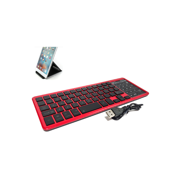 Wireless Bluetooth Keyboard, RGB backlit, Touchpad & Digital, Rechargeable Lithium Battery, output, for Windows, Android, iOS, Mac, PC, Tablet and Smartphone (Red)